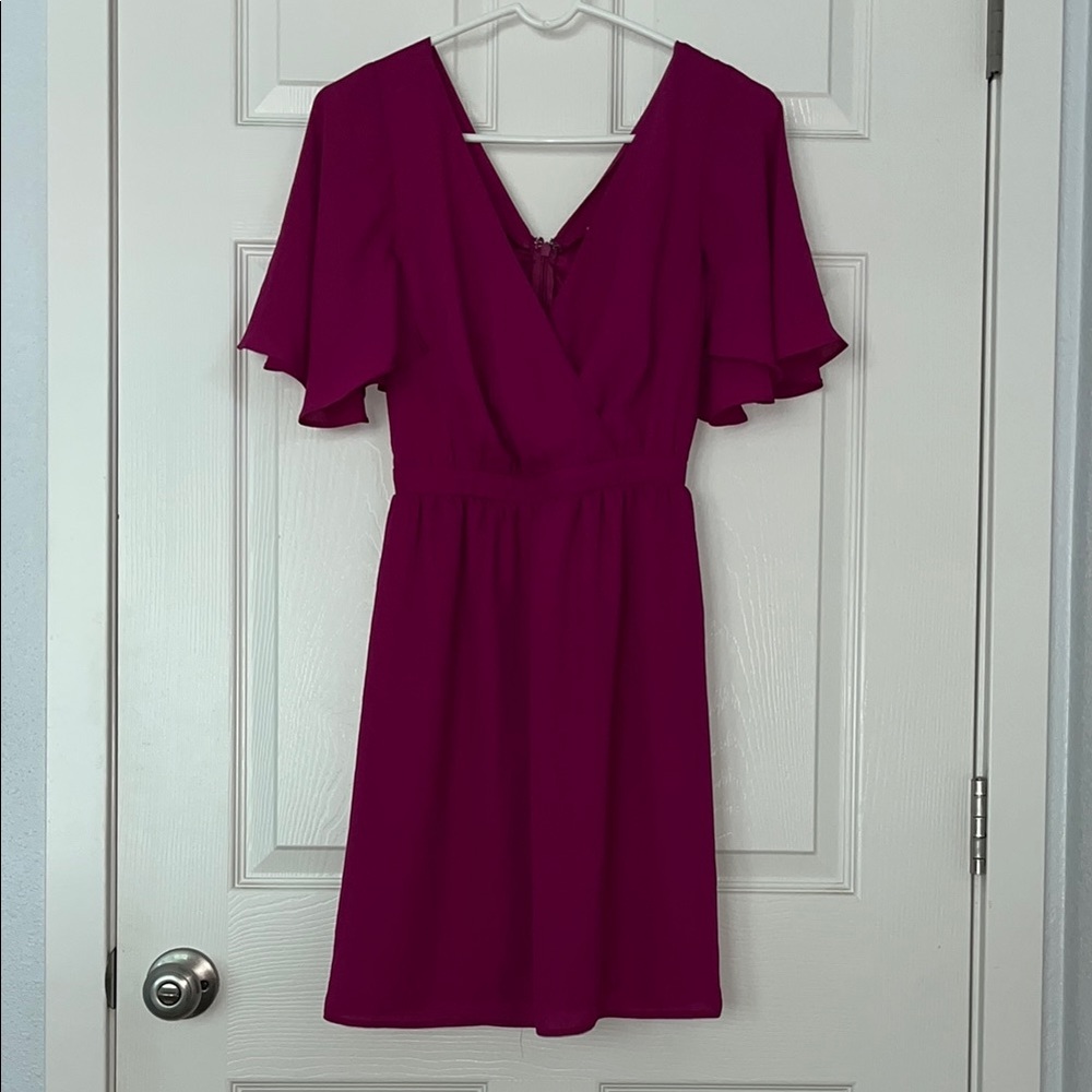 ASOS Magenta V-Neck Flutter Sleeve Tea Mini Dress